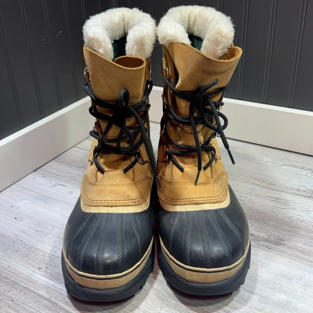 Sorel Waterproof Lined Men's Snow Boots Tan Black White Lace Up US 11